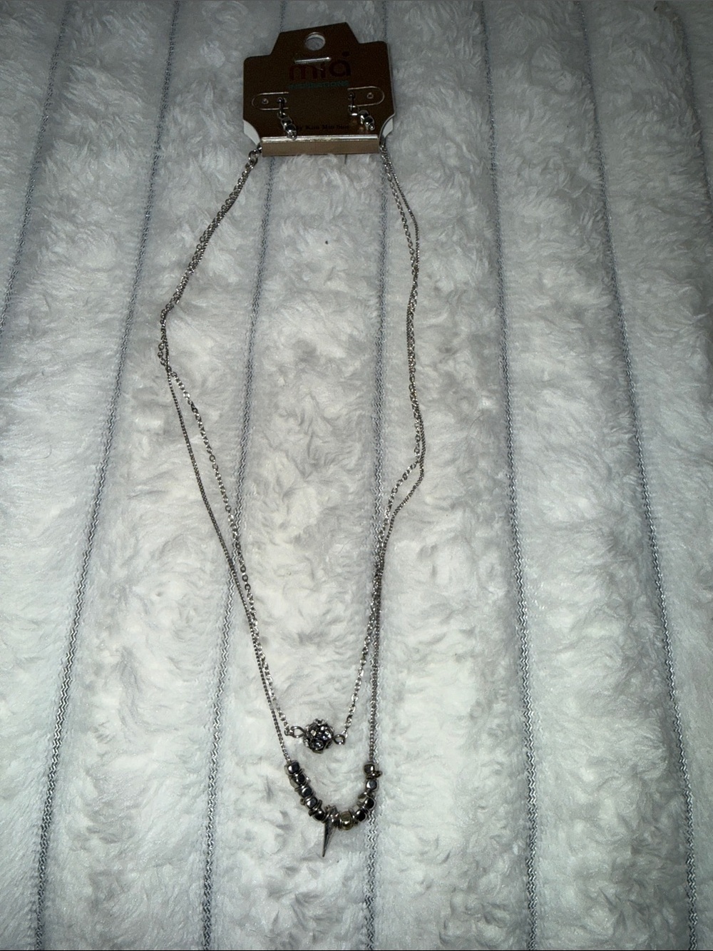 MIA Silver Layered Necklace with Spike and Beaded Accents